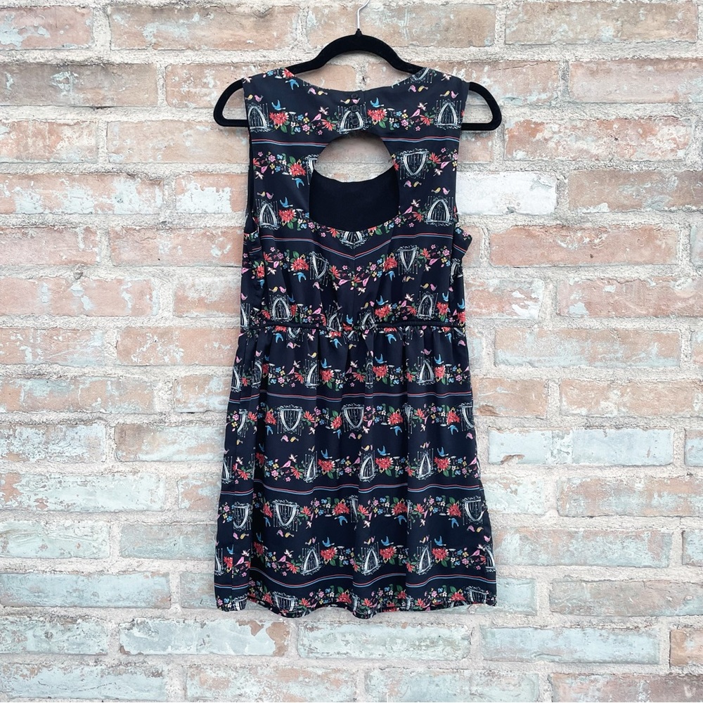 Three Ena Dress Black Twee Bird Floral Print Stretch Shift Dress Modcloth - Picture 11 of 11